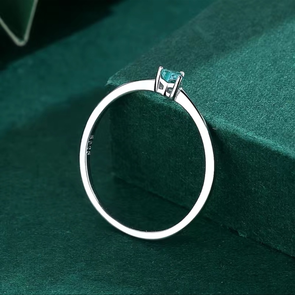 NWT 💍🩵 TURQUOISE AQUA .925 SILVER PLATED HEART PARAIBA TOURMALINE RING Size 7 - Picture 4 of 8